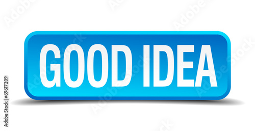 Good idea blue 3d realistic square isolated button