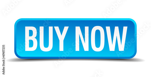 buy now blue 3d realistic square isolated button