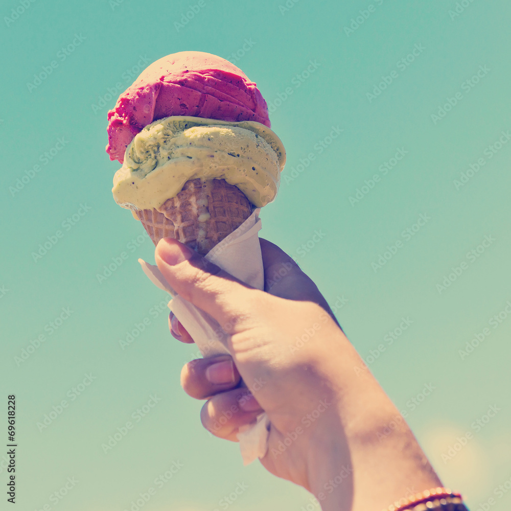 Gelati Ice Cream Cone Instagram Style - obrazy, fototapety, plakaty 