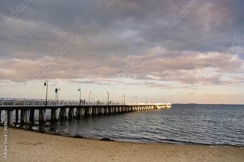 Pier in Gdynia. Sunset over the sea