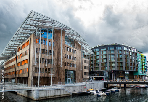 Canvas Print Aker Brygge water front harbor in Norway