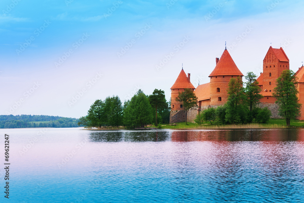 Lake Galve and Trakai castle walls