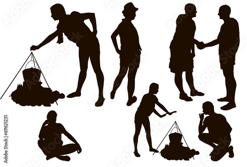 Family on a walk and picnic  in contour