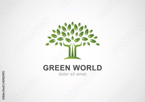 Green circle tree vector logo design template. Garden or ecology