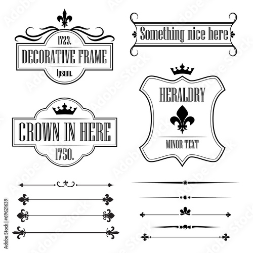 Set of vintage frames, borders and deviders - fleur de lis