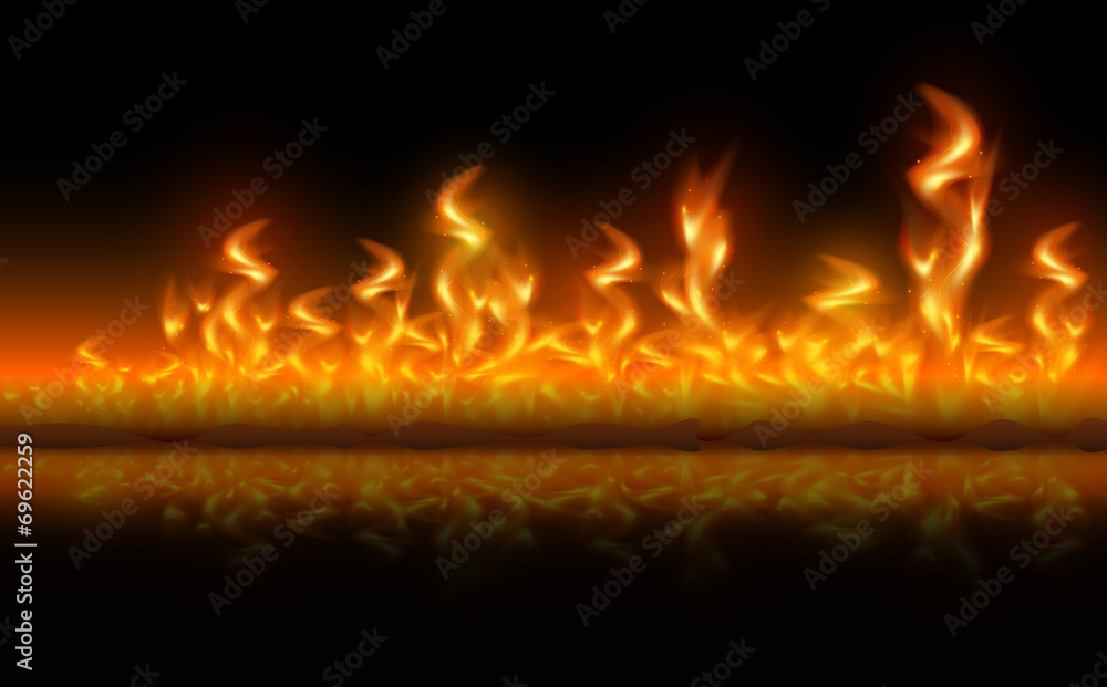 Naklejka premium Fire flames on black background