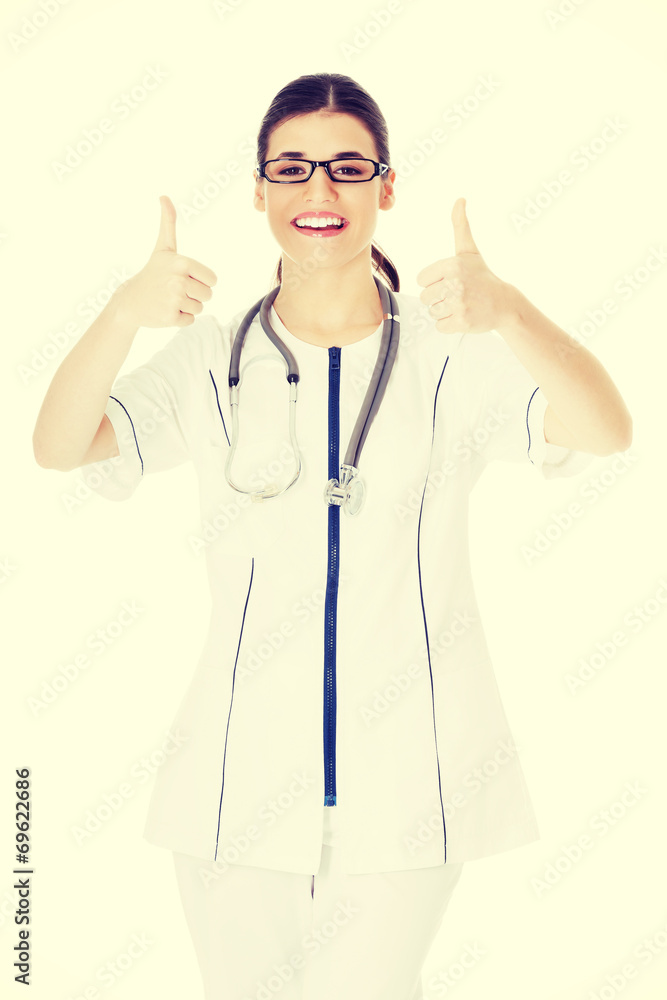 Young beautiful doctor, nurse with stethoscope. Young beautiful doctor, nurse with stethoscope.