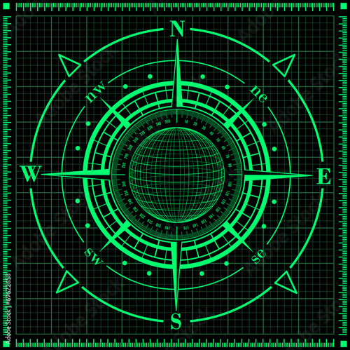 Radar compass rose with globe.