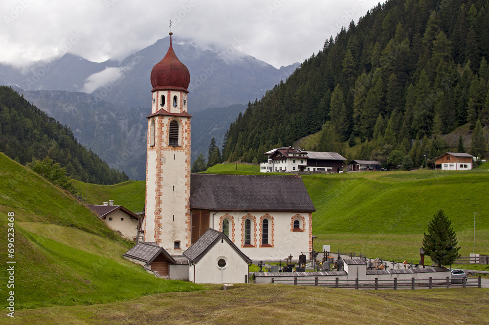 Mountain village church in Tirol, Austria