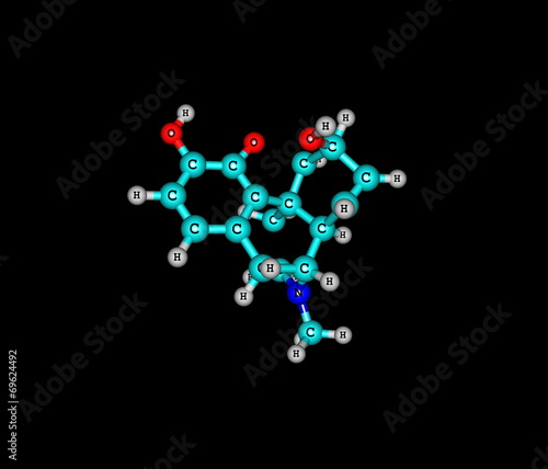 Morphine molecule isolated on black