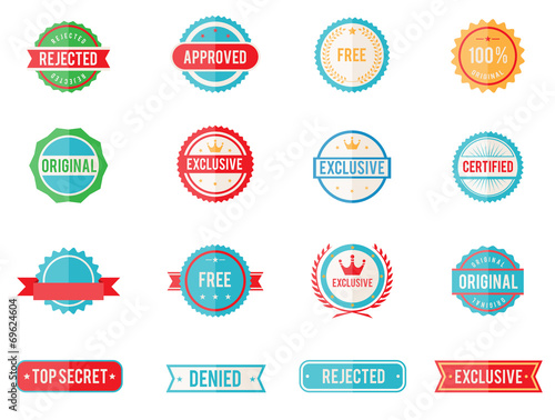 Set of colored emblems and stamps