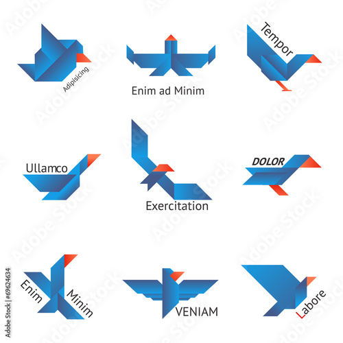 Set of origami birds