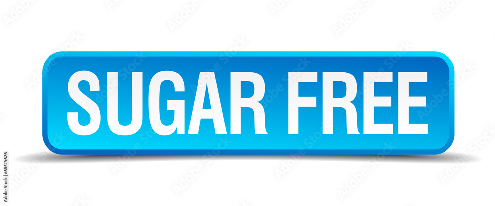 Sugar free blue 3d realistic square isolated button