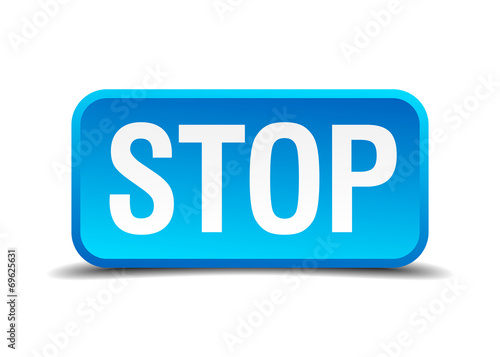 Stop blue 3d realistic square isolated button