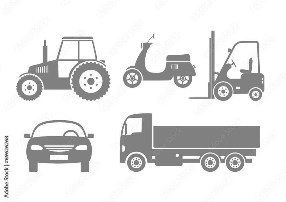 Grey vehicle icons on white background