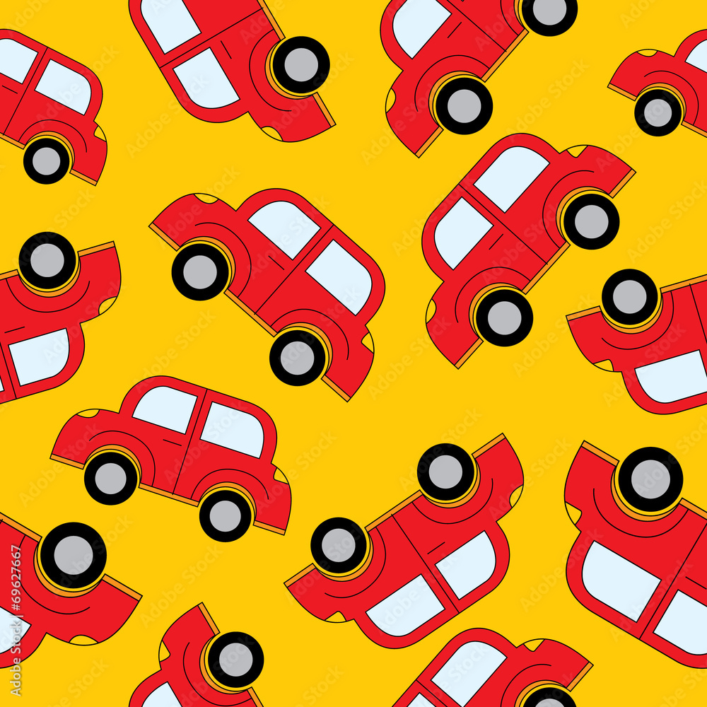 Naklejka premium Cartoon cars seamless pattern. Template for design.