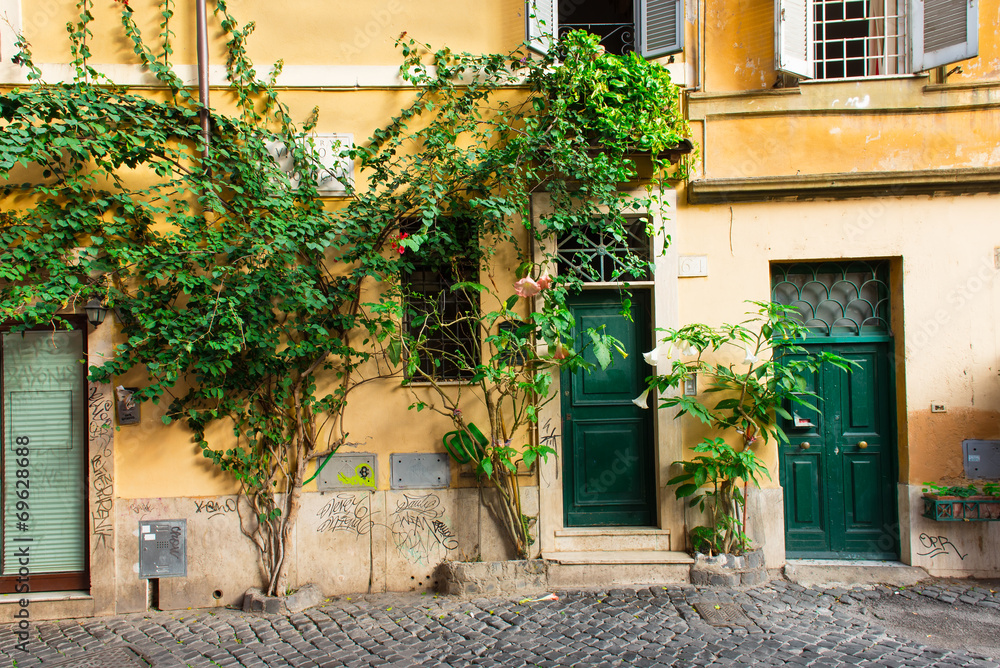 Old street in Trastevere in Rome, Italy