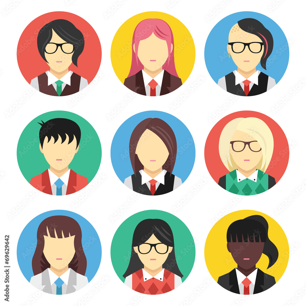 Vector Set of Female Avatars Flat Icon Vector Set of Female Avatars Flat Icon