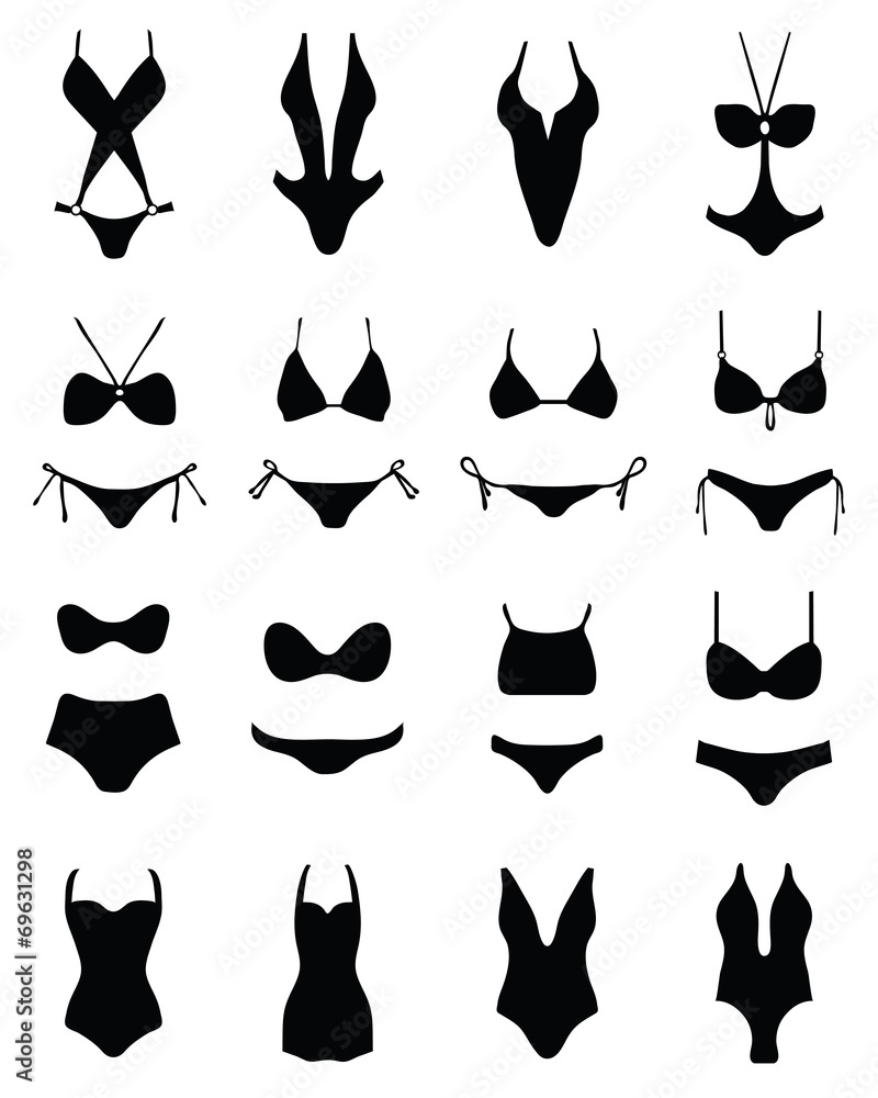 Silhouettes of swimwear and bikini, vector