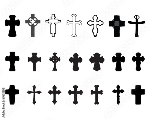 Black silhouettes of different crosses 2, vector