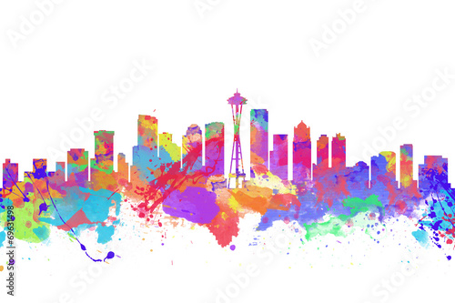 Obraz na płótnie Akwarela wydrukować panoramę Seattle Stany Zjednoczone