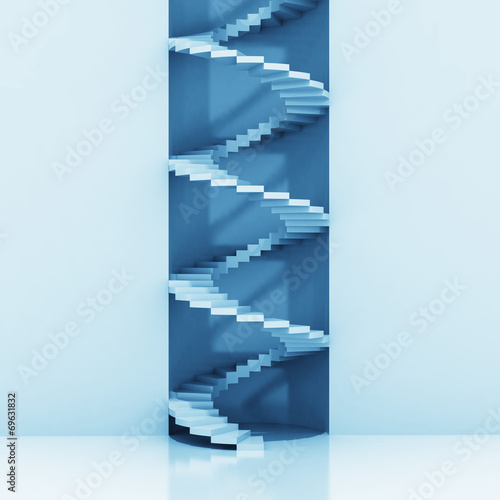 spiral staircase vertical construction blue background