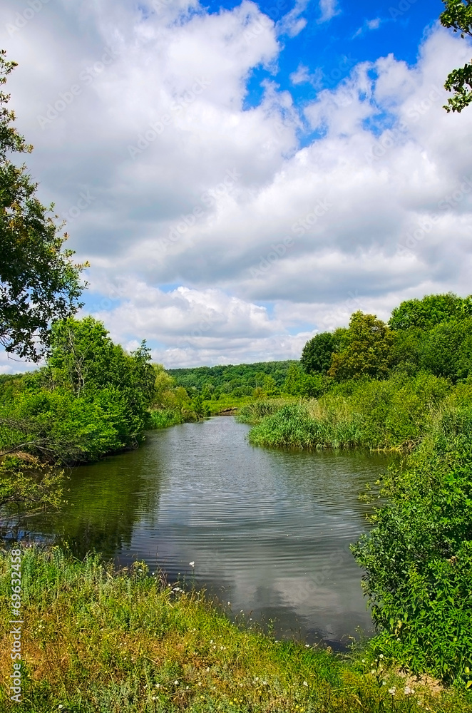 Summer landscape with low clouds and the river Summer landscape with low clouds and the river