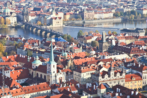 Top view of Prague city in Autumn