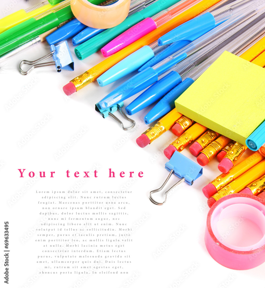 School tools and accessories on white background. School tools and accessories on white background.