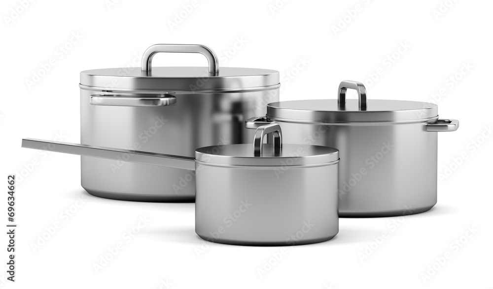 three cooking pans isolated on white background three cooking pans isolated on white background