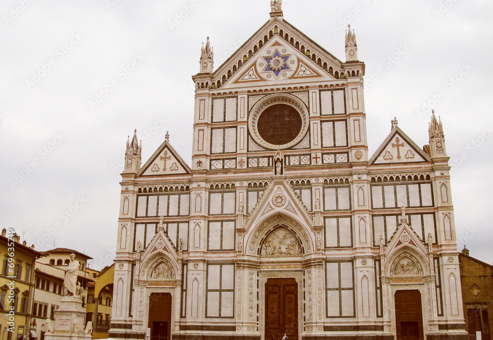 Retro look Santa Croce church in Florence