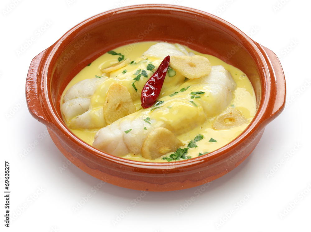 bacalao al pil pil, spanish cuisine, basque country bacalao al pil pil, spanish cuisine, basque country