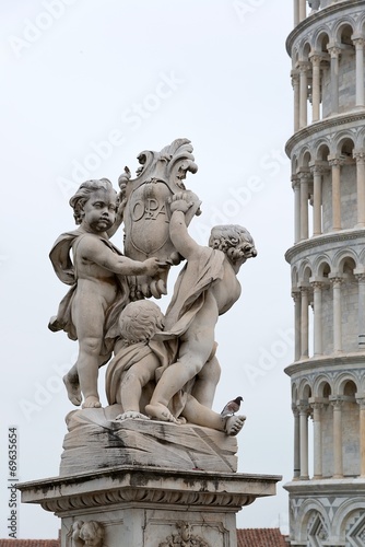 Leaning Tower of Pisa and the fountain of cherubs