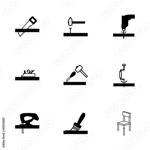 Vector black carpentry icons set