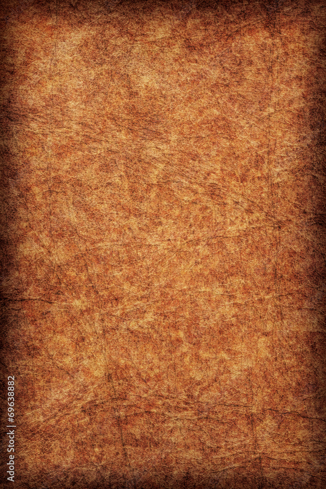 Fototapeta premium Old Vivid Ocher Leather Creased Mottled Vignette Grunge Texture