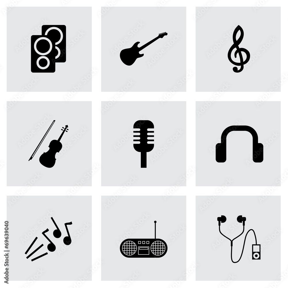 Obraz premium Vector black music icons set