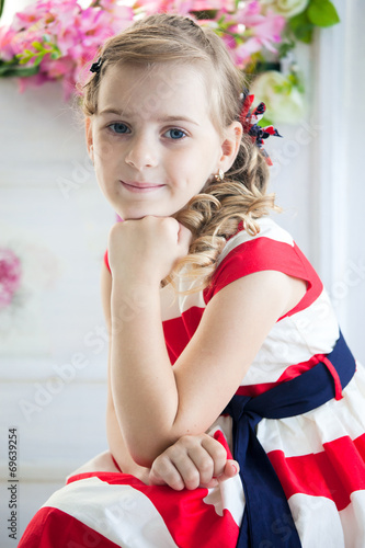 Wallpaper Mural Young girl wearing a dress with vintage suitcase Torontodigital.ca