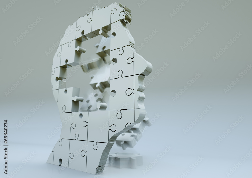 Kopf zerfällt als Puzzle Stock Illustration | Adobe Stock