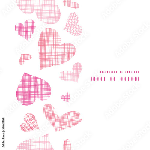 Pink textile hearts vertical frame seamless pattern background