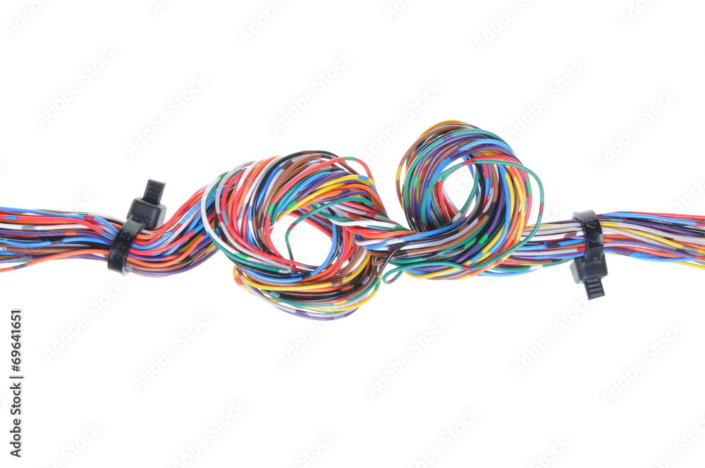 Color computer cable with cable ties isolated on white Color computer cable with cable ties isolated on white
