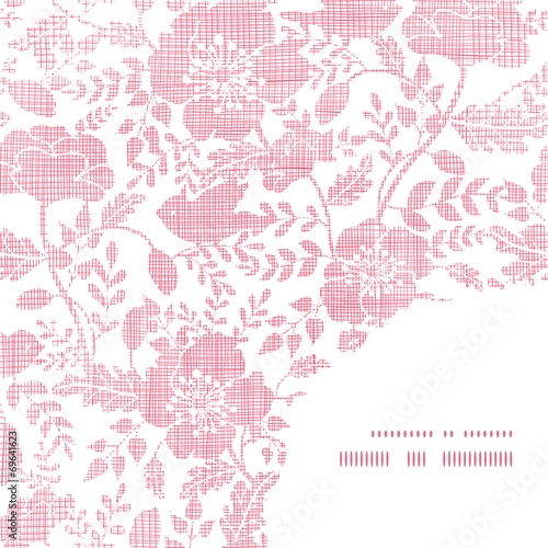 Pink textile birds and flowers frame corner pattern background