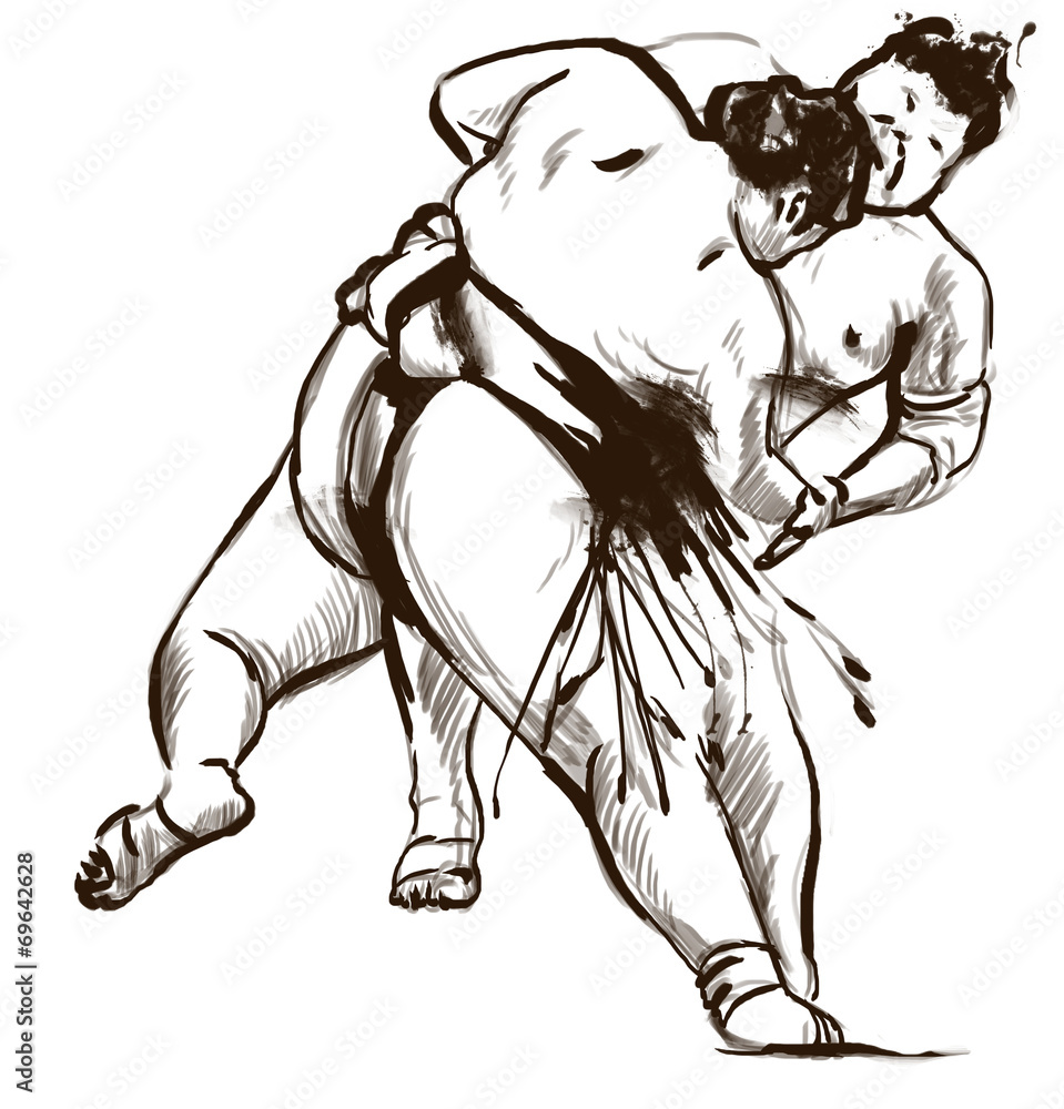 Fototapeta premium Sumo. An full sized hand drawn illustration in calligraphic styl