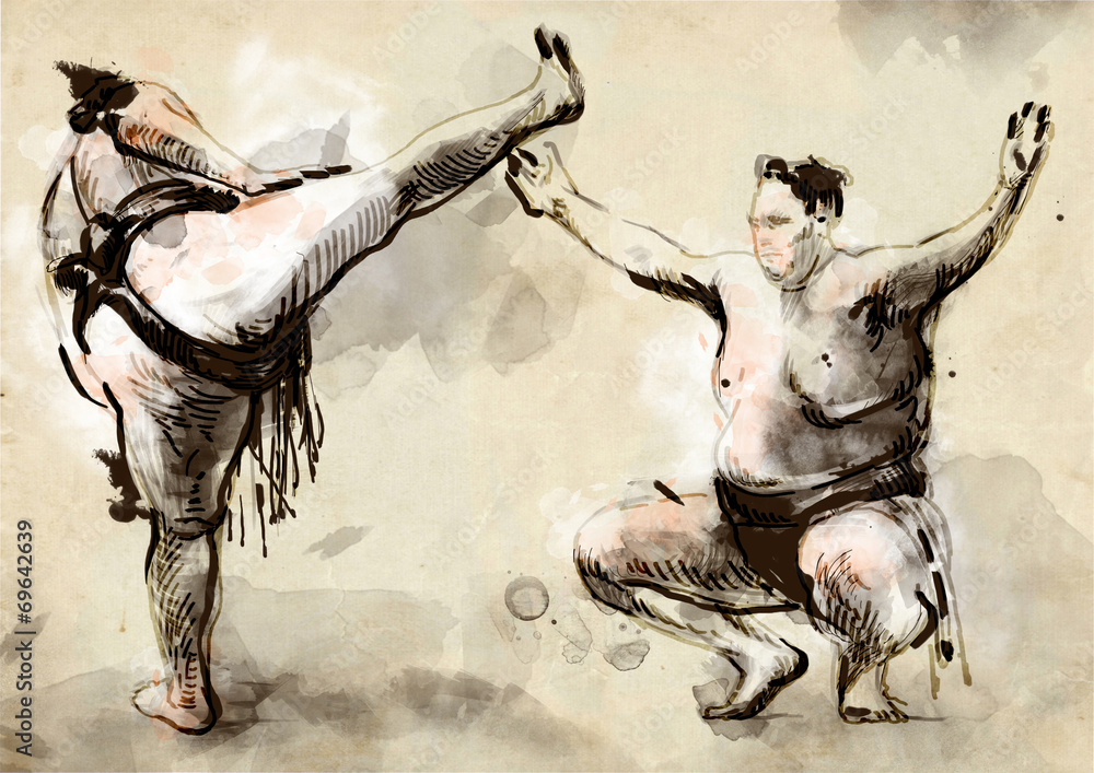 Сумо боевые искусства Японии. Сумоист картина. Древнее сумо. Сумо иллюстрация. Схватки двух якодзун