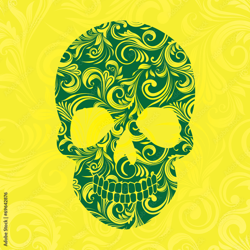 Skull Swirl Ornament Yellow