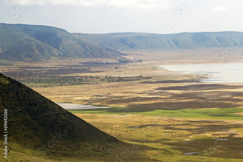 Panoramic view of Ngorongoro crater and rim. photo