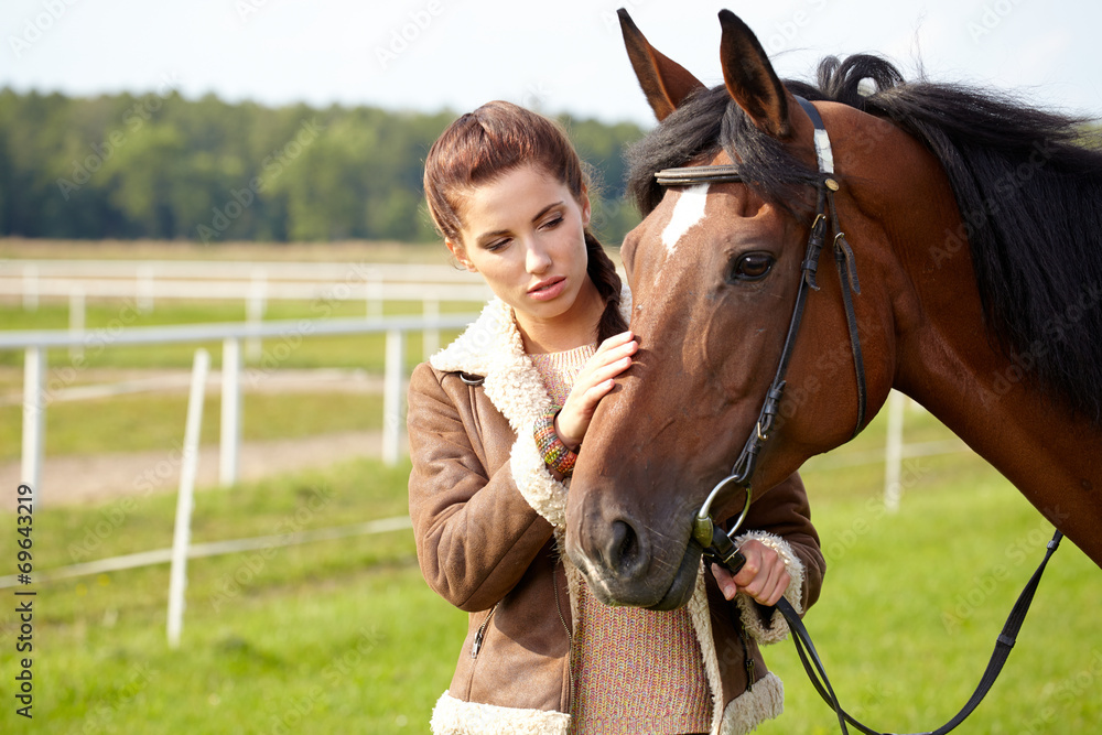 portrait beautiful woman long hair next horse portrait beautiful woman long hair next horse