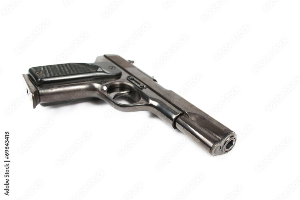 Semi-automatic 9mm gun isolated on white background Semi-automatic 9mm gun isolated on white background