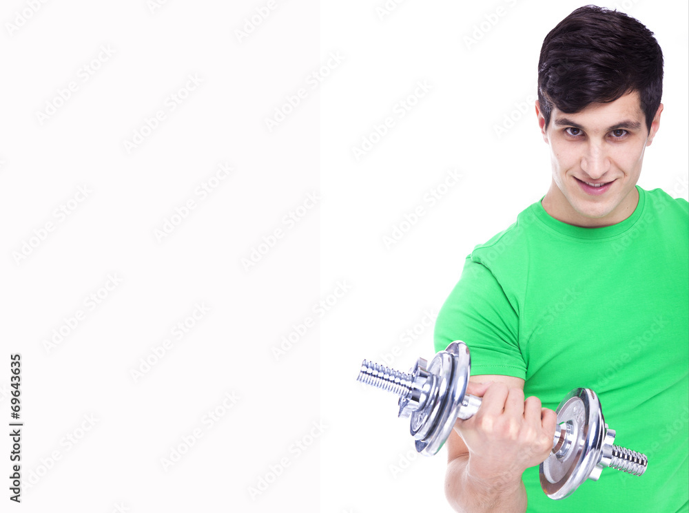 Portrait of a young athletic man lifting weights, isolated over Portrait of a young athletic man lifting weights, isolated over