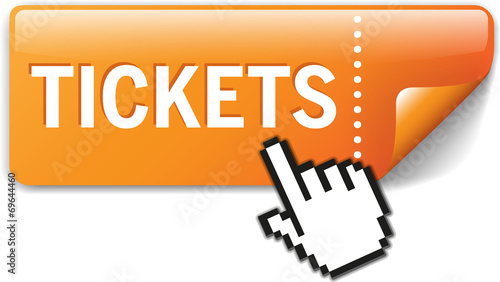 Button Tickets Orange mit Maus-Hand