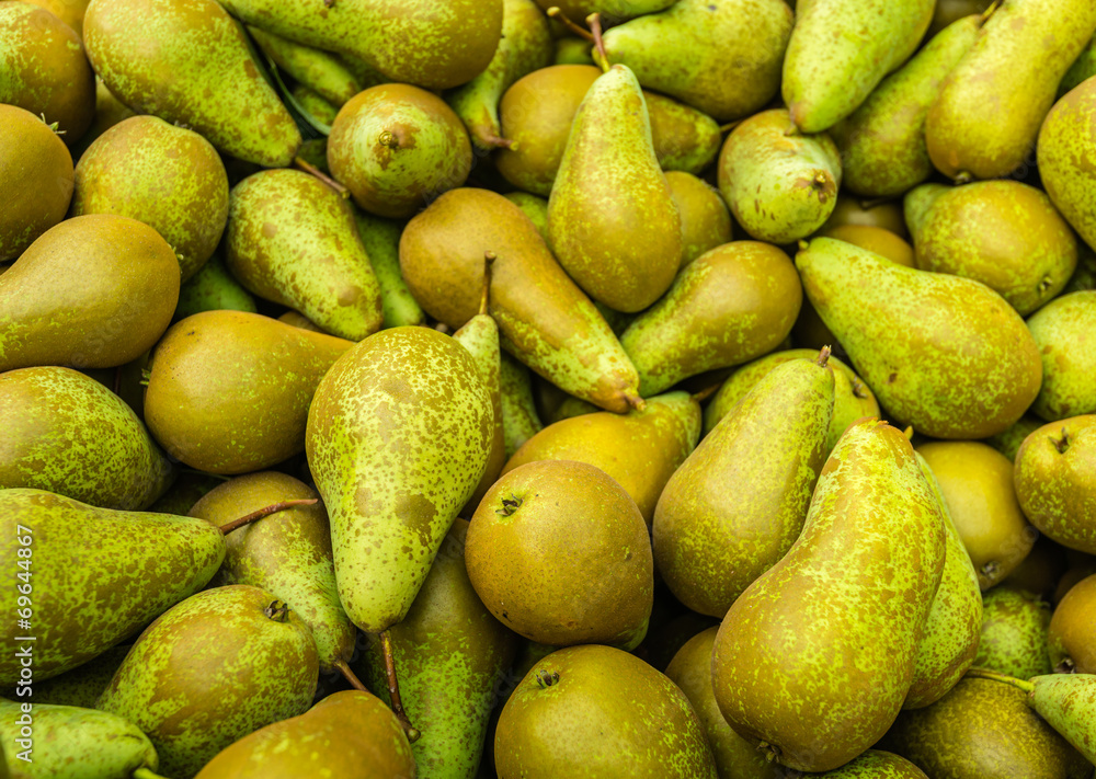 Closeup of just picked pears